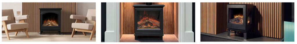 Electric stove fire in traditional fireplace surround
