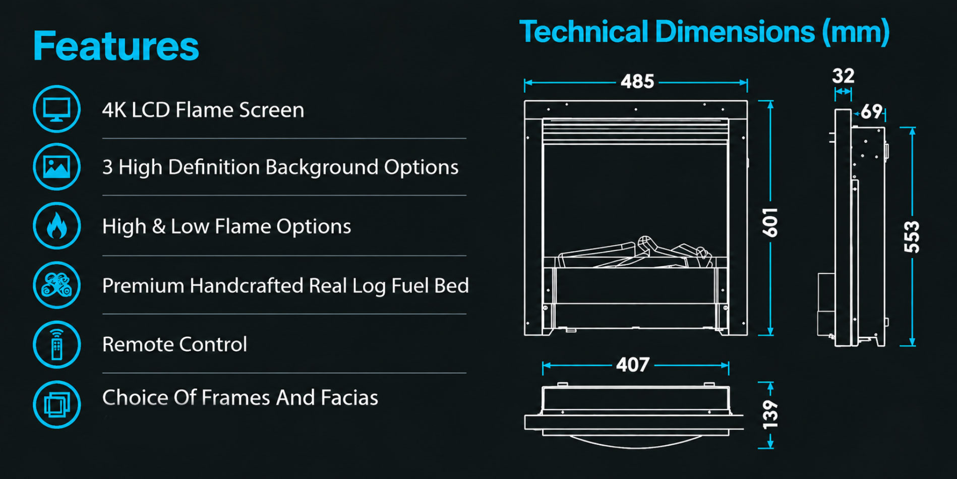 Solution Fires TrueFlame 16 3DX features and technical dimensions